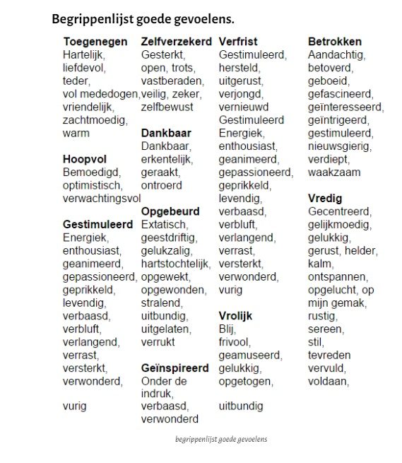 Begrippenlijst goede gevoelens