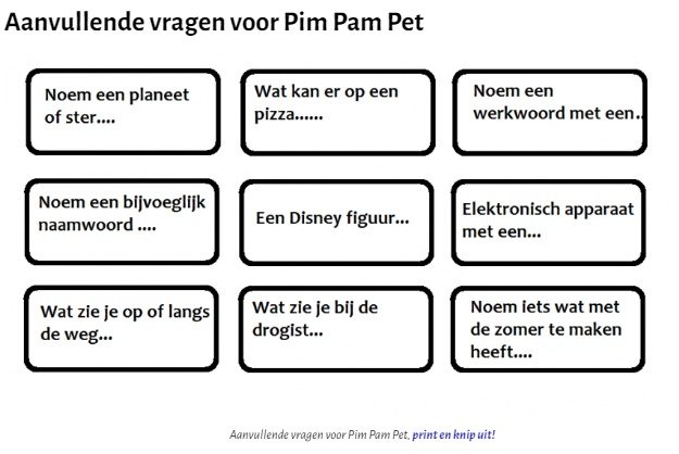 Aanvullende vragen voor Pim-Pam-Pet